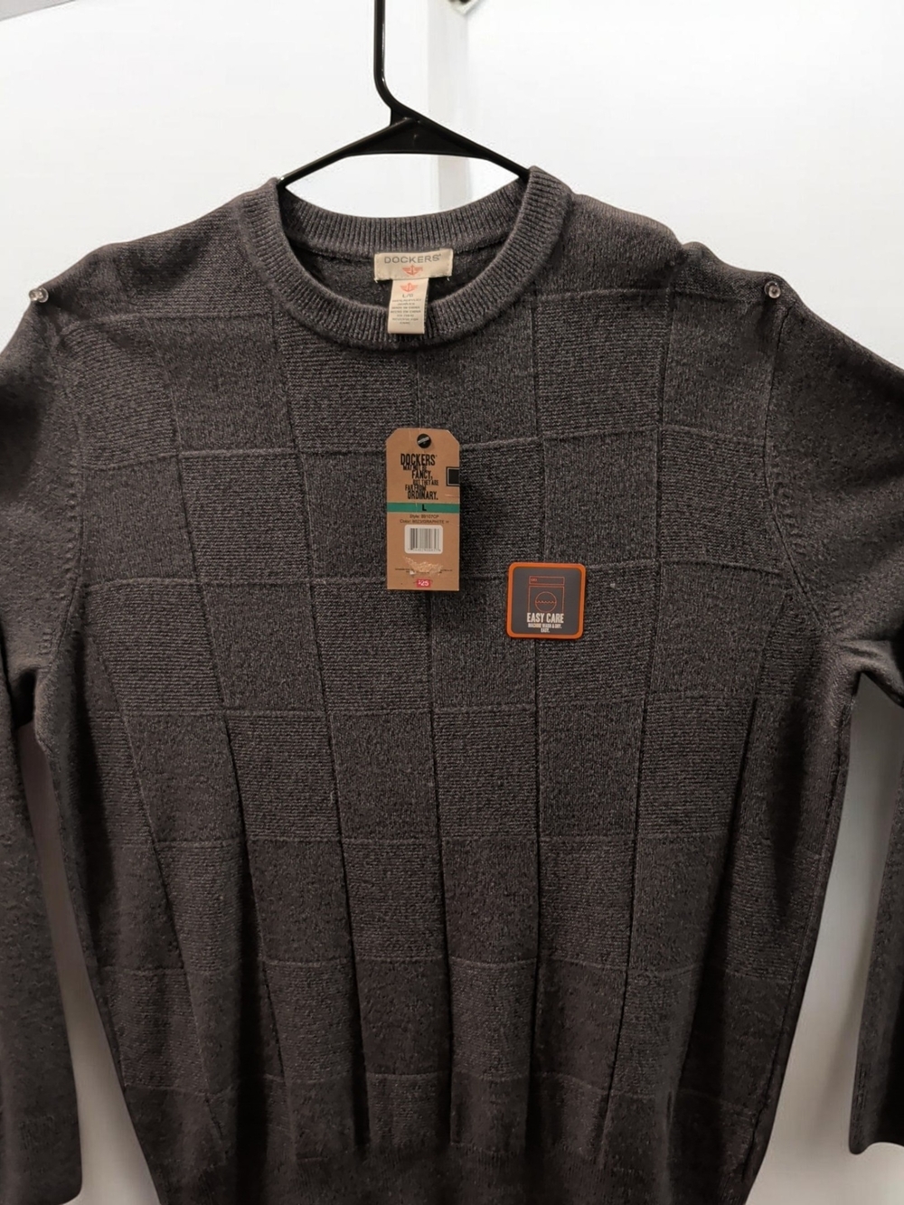Dockers Men's Dark Gray Windowpane Crewneck Sweater